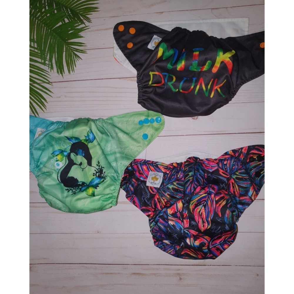 Happy BeeHinds Cloth Diaper Company, 3 Reusable Pocket Diapers, Adjustable Snaps